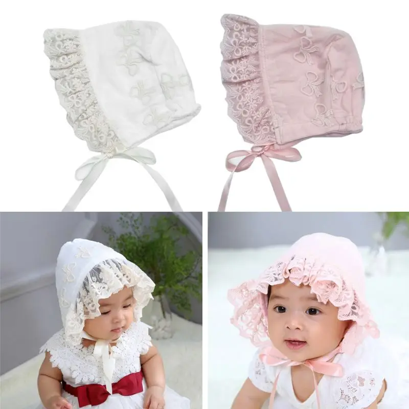 

2019 Lace Embroidery Cotton Baby Hat Vintage Infant Bonnet Hat for Girls Adjustable Photo Props Hat