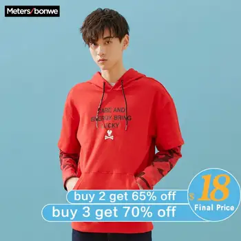 

Metersbonwe Autumn Winter Fake-Two-Pieces Sweatshirts Men High Quality Hip Hop Fashion Mens Hoodies Skateboard Hoodies