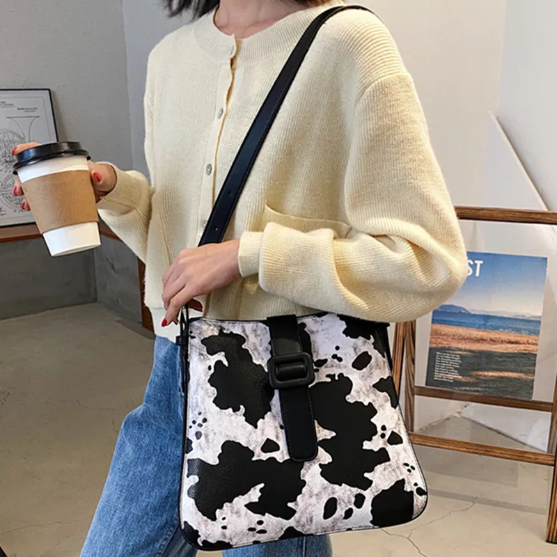 

New Retro Cow Pattern Women Crossbody Bags Simple Leather Single Shoulder Messenger Bag Lightweight Elegant Female Shopper Bag