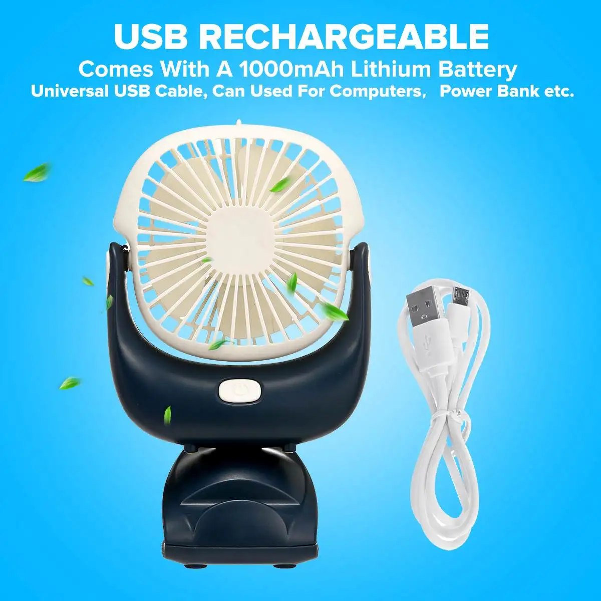 AUGIENB Portable Handheld fans USB Rechargeable Detachable Desktop fans / 360° Adjustable / Phone Holder / 3 mode Gale /