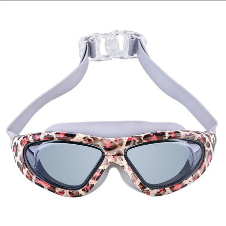 

New Style Adult Printed Swimming Goggles Big Box Electroplated Waterproof Anti-fog Swimming Goggles Leopord Pattern High-definit