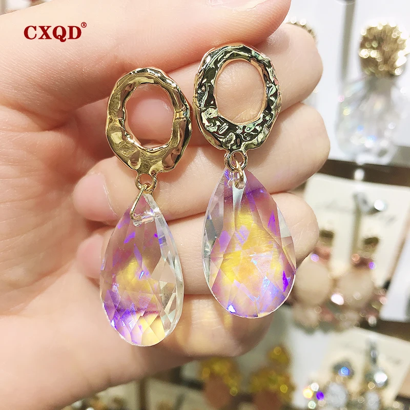 Женские серьги с двойным сердцем CXQD эффектные модные подвески прозрачными