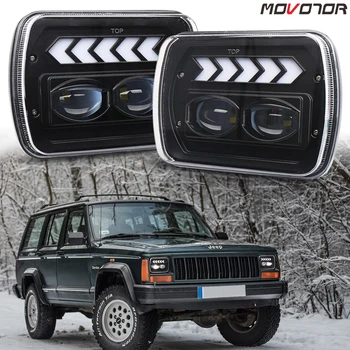 

7x6 LED Headlights with White&Amber Arrow DRL Dynamic Sequential Turn Signal 5x7 inch Headlights for Jeep-Cherokee XJ