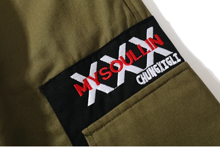 В стиле хип брюки карго Цвет блок с несколькими карманами Мужские штаны для бега уличная Harajuku военный тактический штаны зеленого цвета из хлопка