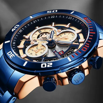 

NAVIFORCE Luxury Brand Men's Watch Blue Quartz Wristwatch Sports Chronograph Clock Male Stainless Steel Fashion Business Watches