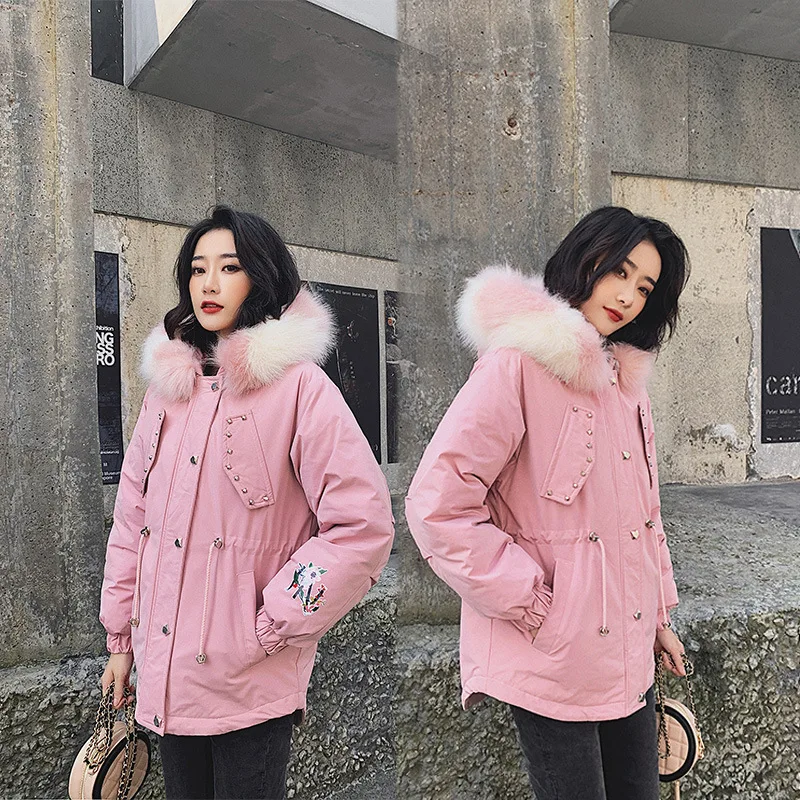 

Autumn And Winter WOMEN'S Dress Large Fur Collar Thick Pike down Jacket Cotton-padded Clothes Women's New Style Korean-style Loo