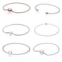 Модный серебряный браслет с бисером из розового золота, браслет из стерлингового серебра S925 пробы, Женские Ювелирные изделия DIY, романтический подарок