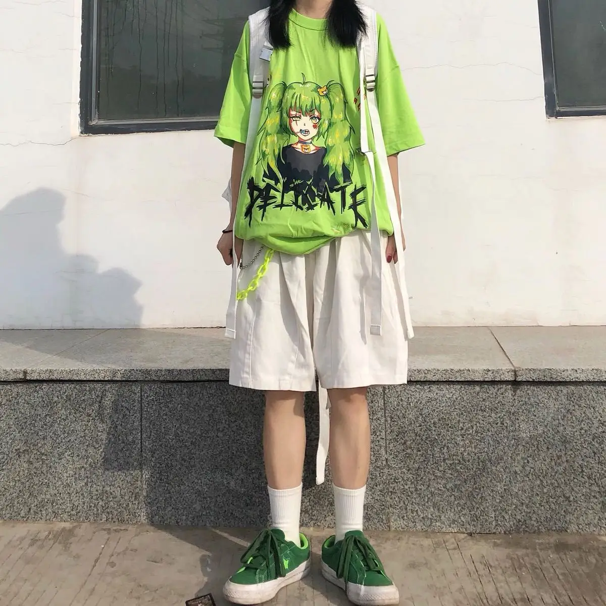 QWEEK Gothic T Shirt Women Japanese Harajuku Anime Cute Print Vintage Loose Streetwear T Shirt Femme Mall Goth Tops