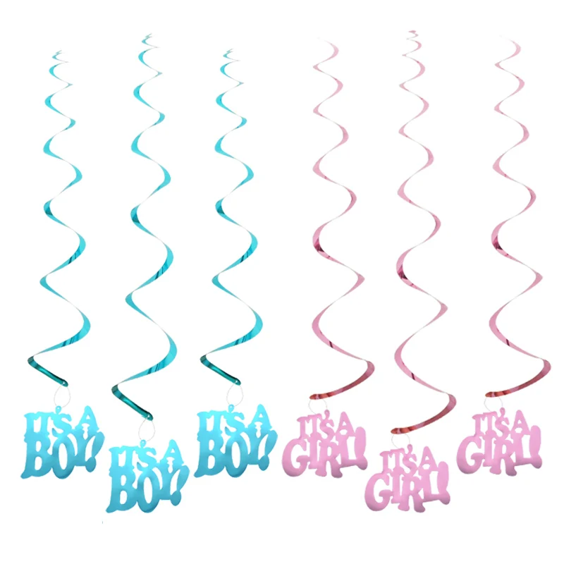 6PCS Its a Boy Its a girl Ceiling Swirl DIY Hanging Ornaments Baby Shower Decoration Favors Kids Birthday Party Supplies