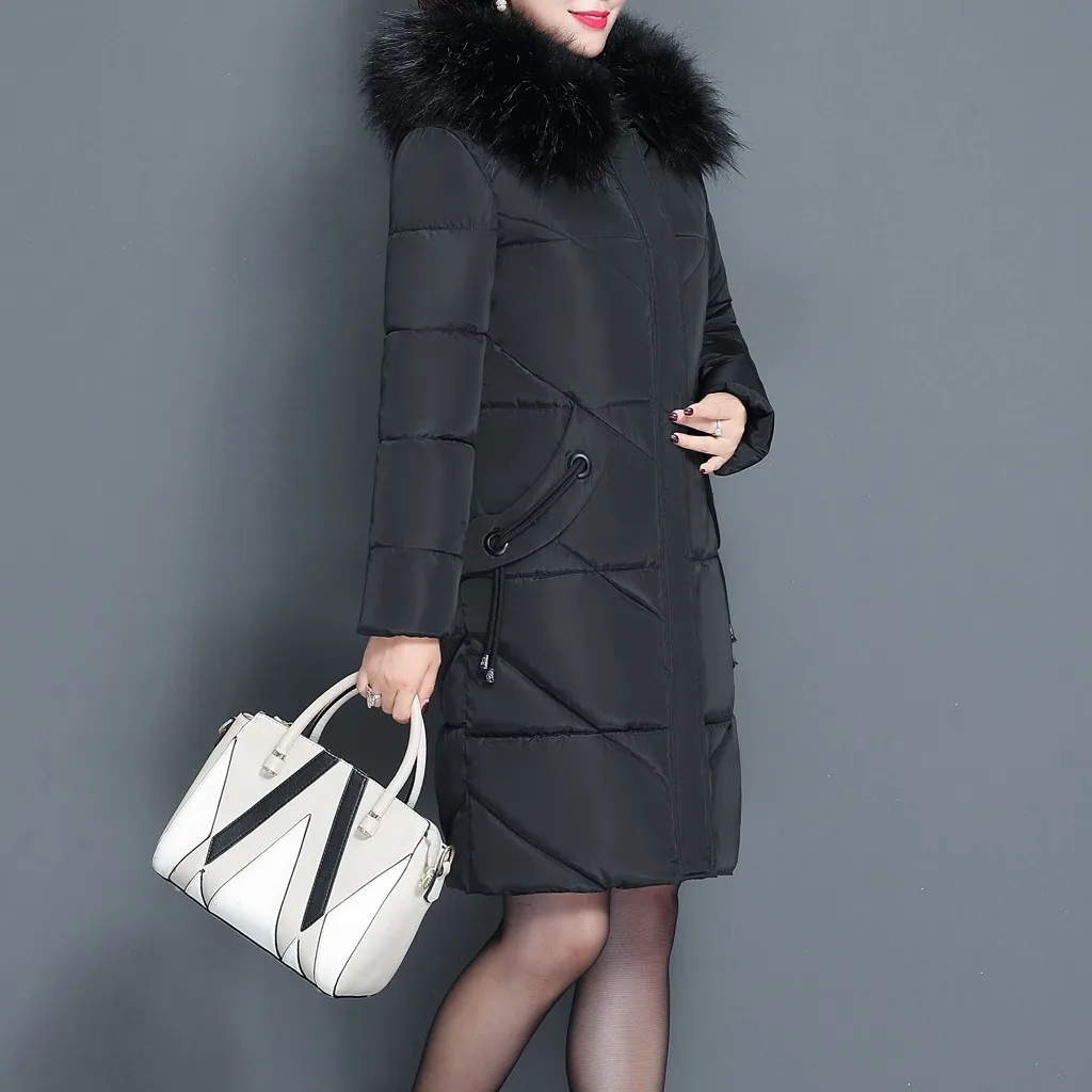 Зимние куртки женские теплые толстые волосы воротник на молнии пальто тонкий хлопок-ватник куртка корейский стиль парки верхняя одежда Manteau Femme