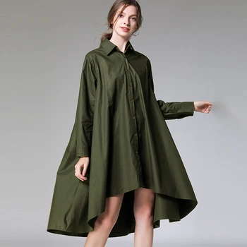 

Cotton Shirt Dress Women Loose Casual Irregular Oversized White Long Sleeve Dresses Lady Black Solid Work Dress Plus Size 4xl
