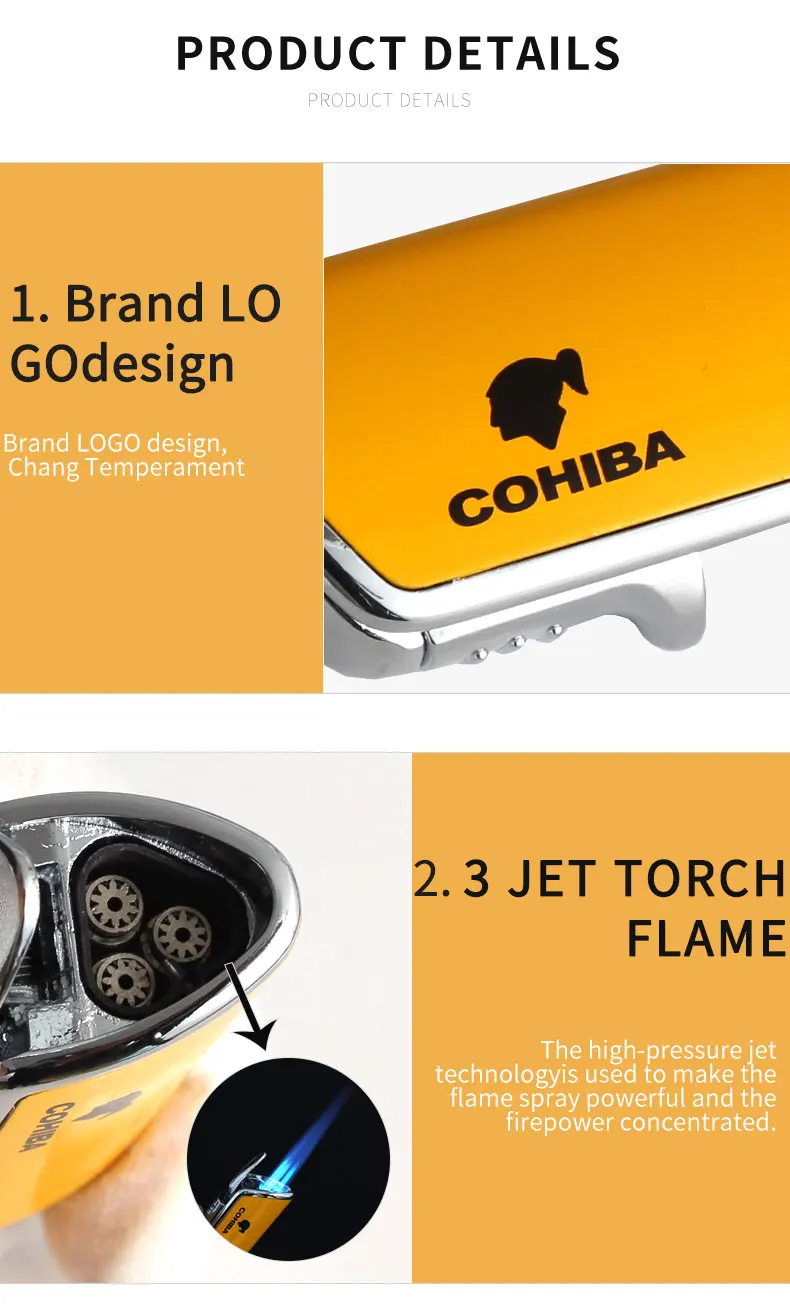 COHIBA аксессуары для сигар набор металлических сигарет резак Зажигалка Набор острый резак 3 струйные зажигалки с подарочной коробкой