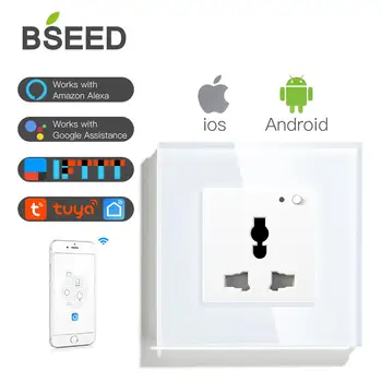 

BSEED Wifi Multifunction Socket Wall Socket Smart Outlet Black White Gloden Crystal Panel 13A Power Socket For Smart House