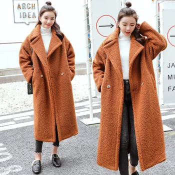 

2019 Korean Style Oversized Fashion Winter Coat Women Lapel Collar Long Sleeve Female Coat Solid Overcoat Abrigos Mujer Invierno