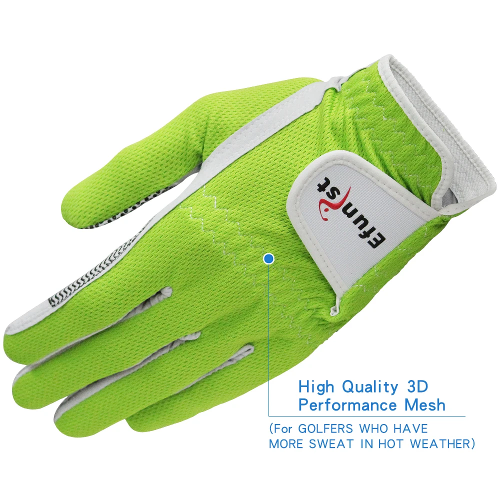 10 Pcs Efunist Golf Glove Men Left Hand Breathable Green 3D Performance Mesh Non-slip Micro Fiber Golf Gloves