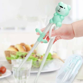 

Cartoon Bear Children Spoon Fork Chopsticks Set Baby Feeding Spoon Stainless Steel Kids Eating Utensils Baby Flatware Set