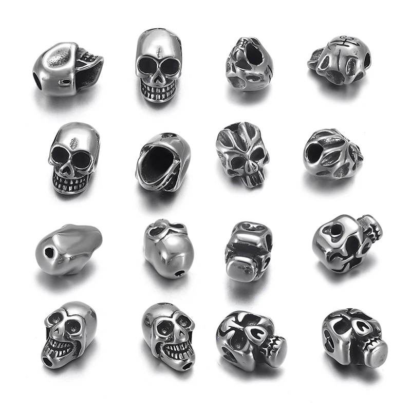 

29 kinds Stainless Steel 3mm Small Hole String Skull Beads Spacer Charms for Beaded Bracelets DIY Jewelry Making Accessories