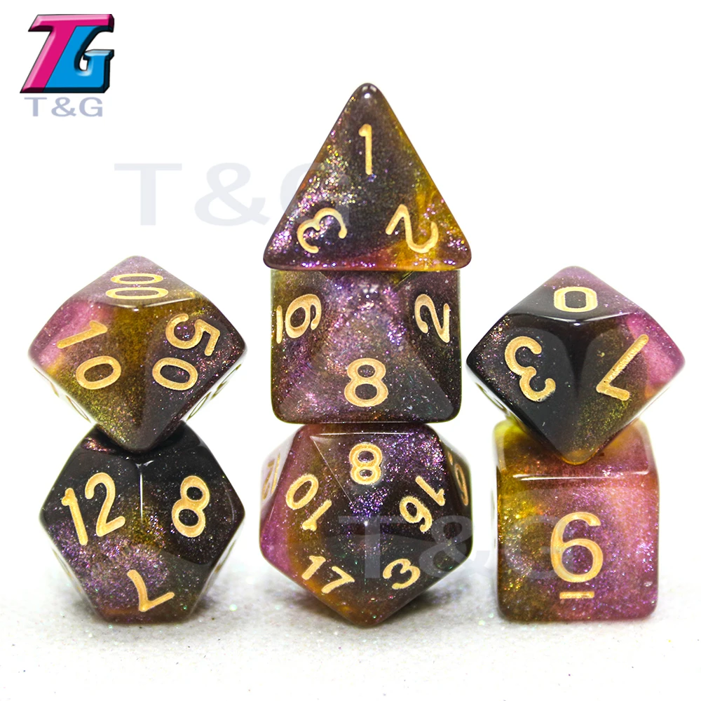 Новый Красочный Вселенная Галактика кости набор D4 D20 с сумкой Shinny Effectt Cool для DND RPG