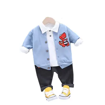 

spring autumn casual children kids 3 Pcs/sets baby boys girls cartoon Coat solid long sleeve pants suit Toddler Cotton Clothing