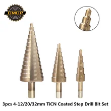 3 шт. 4-12 4-20 мм 4-32 мм TiCN Coated набор ступенчатых сверл HSS Core сверло треугольный хвостовик шаг конусное сверло строгий Дырокол