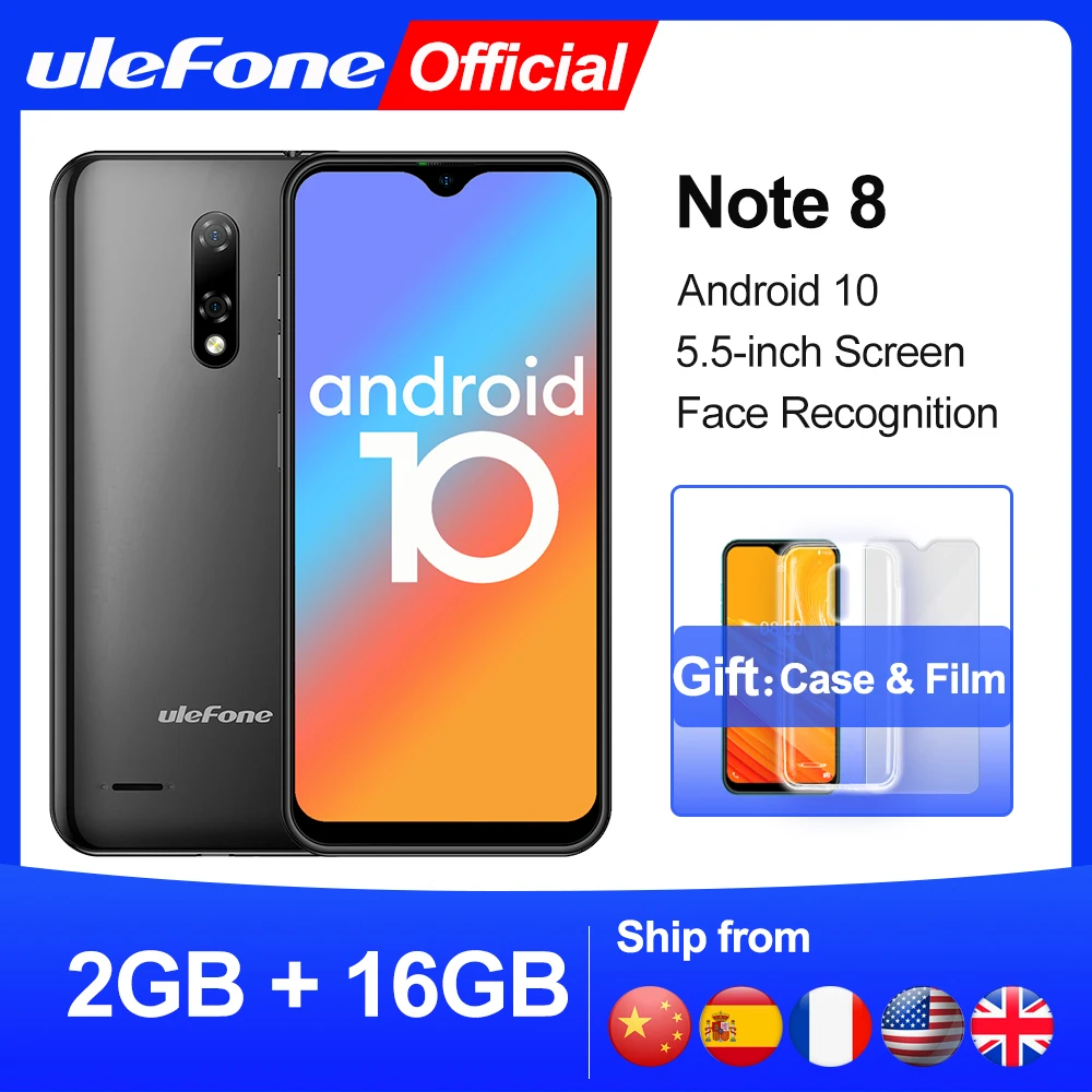 Чехол накладка Ulefone Note 8 смартфон Android 10 в виде капли воды Экран 4 ядра 2 ГБ + 16 Гб 5