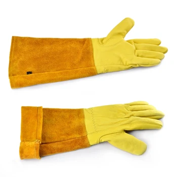 Leather Breathable Gauntlet Gloves Rose Pruning Long Sleeve Gloves for Men and Women Best Gardening Glove