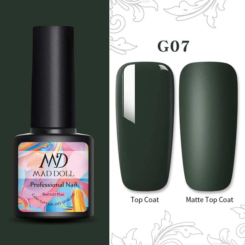 MAD DOLL 8ml Matte UV Gel Nail Polish Semi Permanent Soak Off Nail Art Gel Varnish Lacquer Matte Top Coat Needed - Цвет: G07