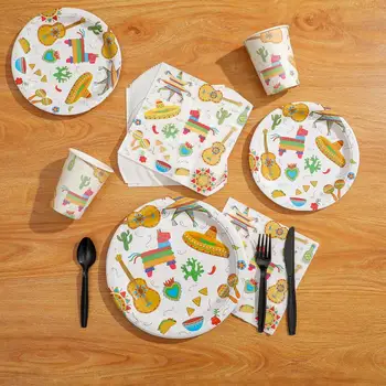 

81PCS Fiesta Party Supplies Disposable Tableware set Mexican Disposable Dinnerware Set Children Birthday Decoration Paper Plate