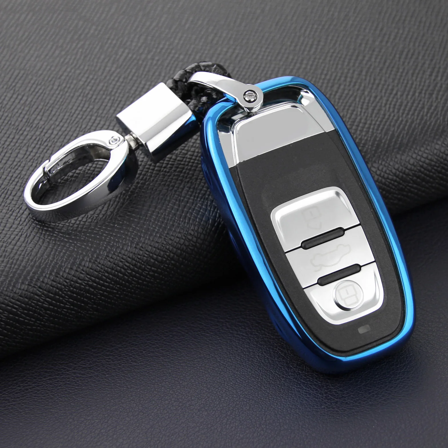

Smart Car Key Fob Chain For Audi A4 B8 Q5 A5 A6 A7 A8 S4 S5 S6 S7 S8 SQ5 Accessories Keychain Case Cover Ring Holder Blue