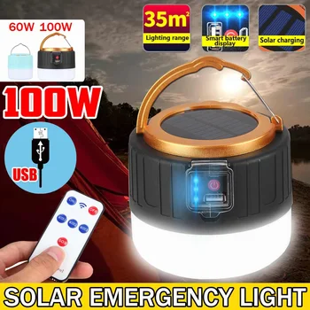 

Waterproof Solar LED Camping Light USB Rechargeable Bulb For Outdoor Tent Lamp Portable Lanterns Emergency Lights 100W 60W