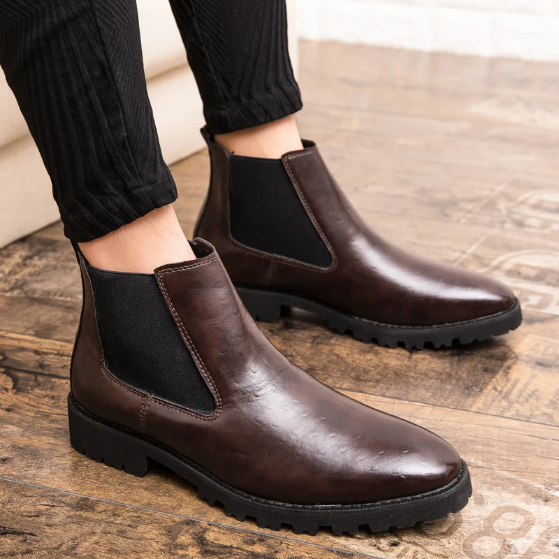 

2019 Spring/Autumn Men's Chelsea Boots,British Style Fashion Ankle Boots,Black Brogues Genuine Leather Casual Shoes Martin Boots