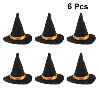 

6pcs Mini Felt Witch Hats Handmade Wine Bottle Decor for Halloween DIY Hair Accessories Crafts Halloween Party Supplies(Black)