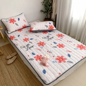 

Single Queen King Mattress Flowers Children Kids Mattress Protect Machine Washing Floor Mattress Non-slip Quilted Bed Pads
