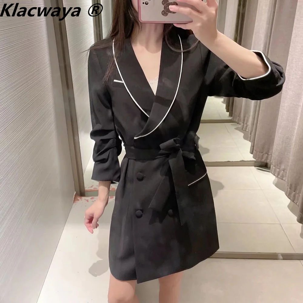 

Klacwaya Black Dresses For Women 2022 Vintage Double Breasted Sashes Blazer Dress Woman Clothes Casual Mini Elegant Dresses