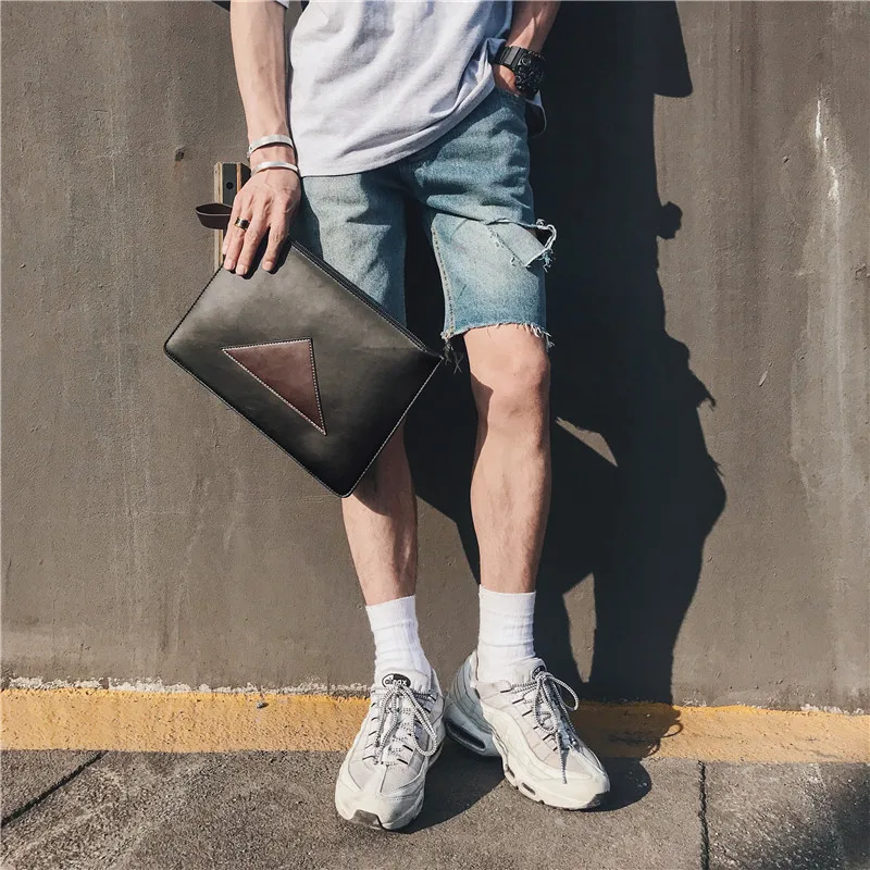 

Q the new retro crazy horse PU leather hand bag street handbag envelope bag men's handbag ipad file bag