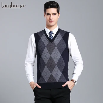 

New Fashion Brand Sweaters Men Pullover V Neck Slim Fit Jumpers Knitred Vest Sleeveless Autumn Korean Style Casual Men Clothes