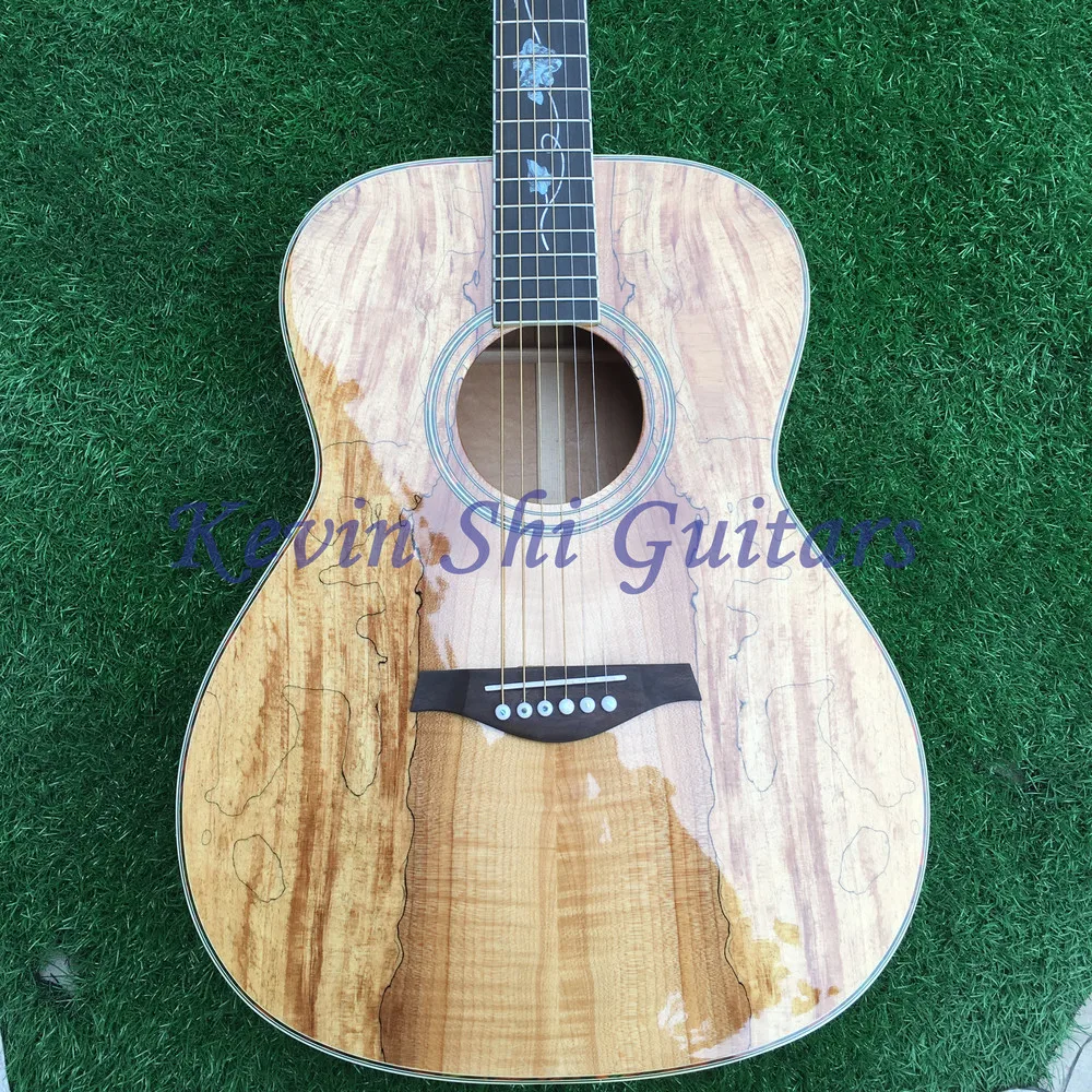 Spalted maple top Акустическая гитара Гриф и мост ручной работы качественная акустическая электрогитара