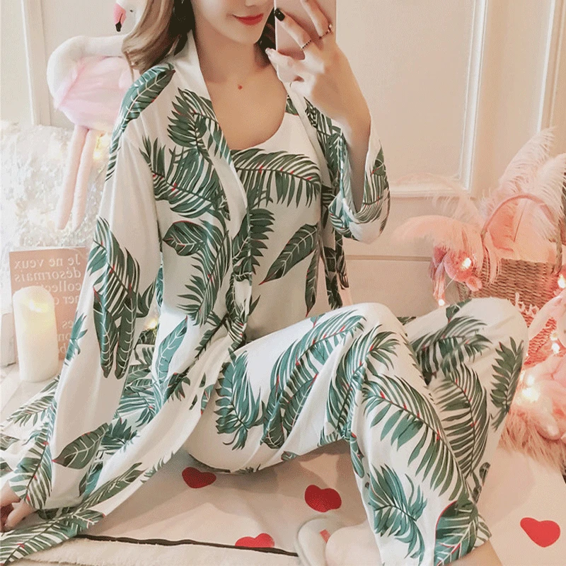 

Women pajamas sleepwear 3 pieces 2019 Winter pijamas women Furnishing sleepwear Long Sleeves pyjamas women Breathable Homewear