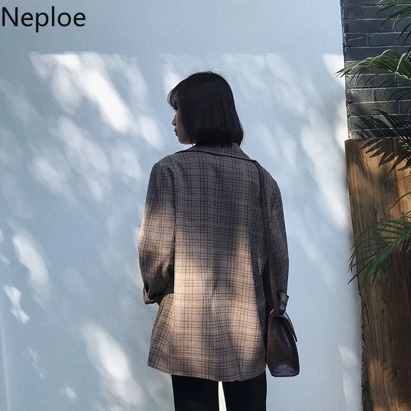 Neploe Осень Bleizer Mujer ретро плед печати Blaser двубортный Роскошный Блейзер Куртка 45892