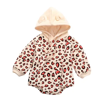 

Baby Boy Girl Romper Thicken Velvet Leopard Pattern Long Sleeve Winter Hoodie Bodysuit Newborn Outfits