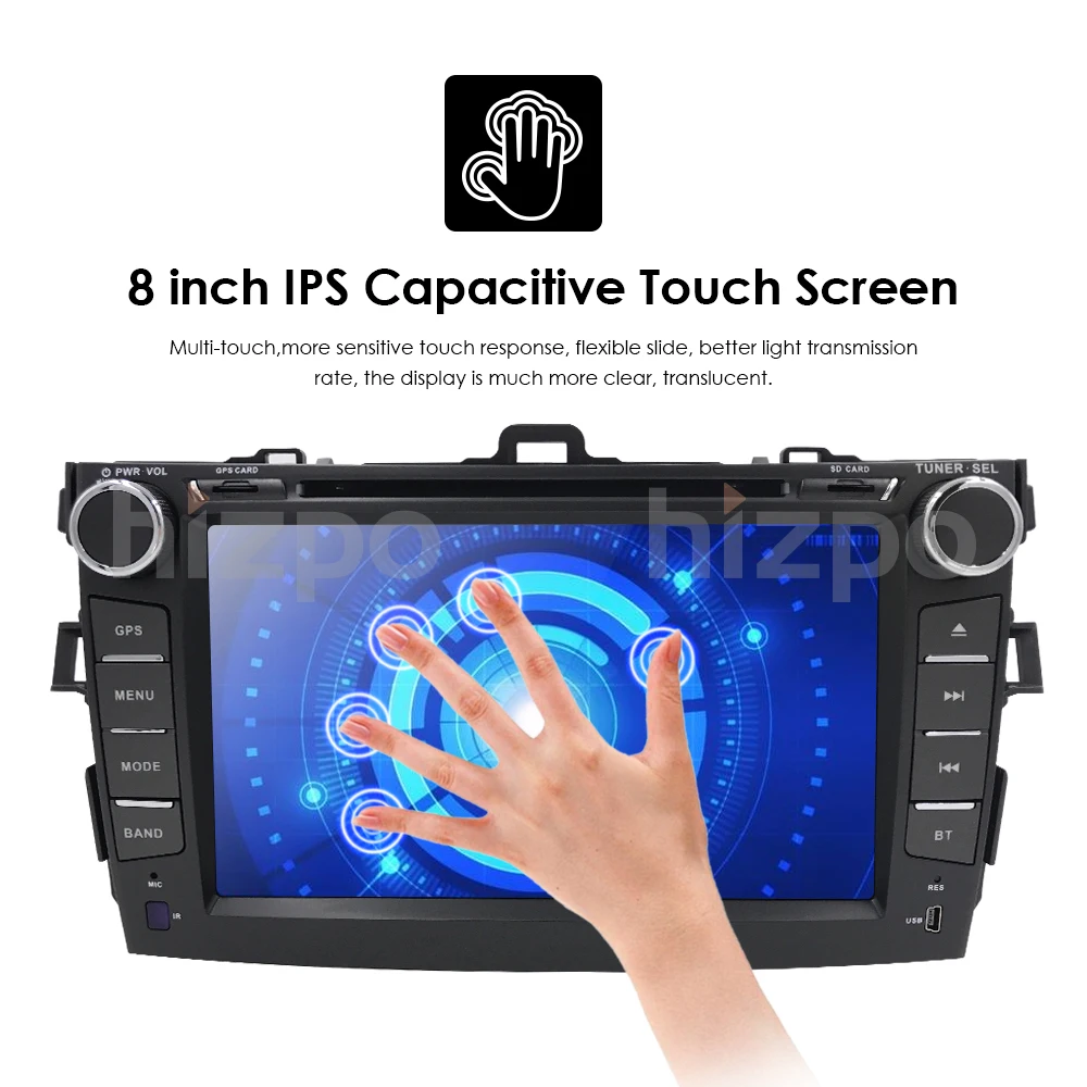 Sale 8" 2Din Android 9.0 Car DVD GPS Player For Toyota Corolla 2007-2011 Bluetooth WIFI OBD2 Touch Screen 4-Core +Map+Free Camera 4