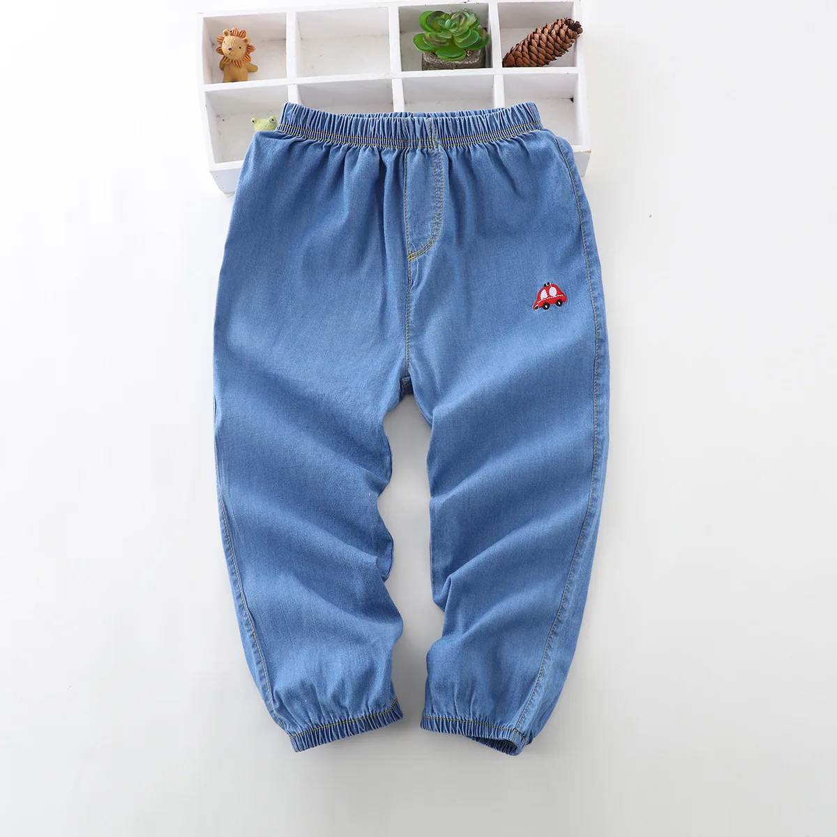 

Elasticity Tencel Jeans Summer 100-140 Children Elasticity Vertical Suncheon Silk Cowboy Anti Mosquito Pants