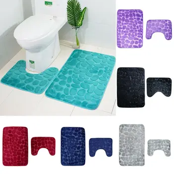 

2PCs/Set Bathroom Toilet Rug Mat Non Slip Extra Mat Suction Grip With Rubber Backing Funnel Cobblestone Bath Anti-slip Carpet