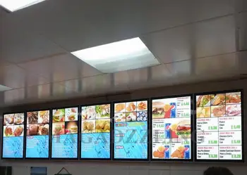 

7 Units Slim Black Aluminum Frame Restaurant LED Illuminated Menu Boards,A2 Size Menu Light Boxes for Fast Food Shop