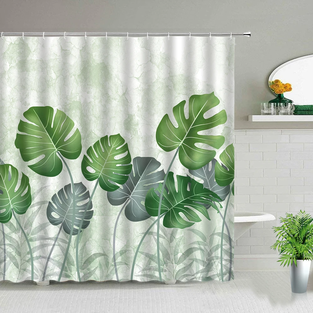 

Тропическое зеленое растение, Пальмовые Листья, цветок, шторы для душа, модная женская ванна, домашний декор с крючками