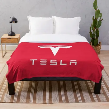 

Tesla Logo red Throw Blanket Soft Sherpa Blanket Bed Sheet Single Knee Blanket Office Nap Blanket