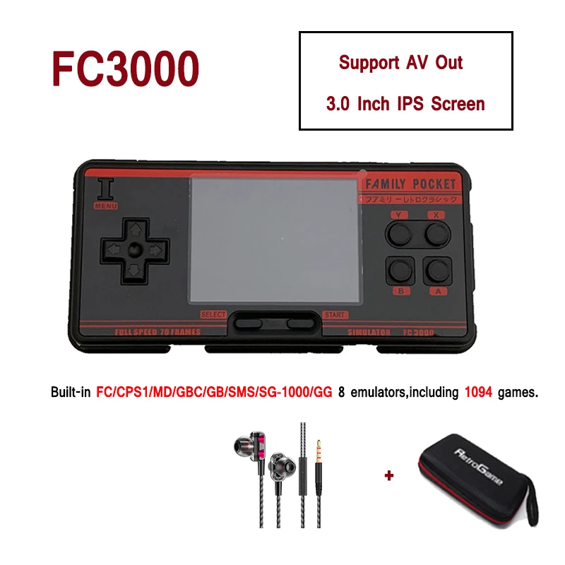 Игровой плеер в ретро стиле для FC3000 1094 встроенных игр FC/CPS1/MD/GBC/GB/SMS/GG/SG 1000 8 бит 2 Гб
