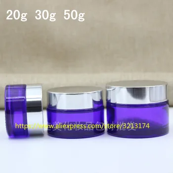 

20g 30g 50g purple glass cream jar with silver aluminum lid, cosmetic eye cream mask cream facial lotion pot Packaging container