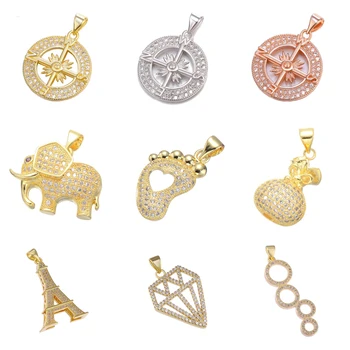 

Juya DIY Gold Color Micro Pave Zircon Talisman Animal Elephant Compass Charms Pendant For Women Fashion Jewelry Making