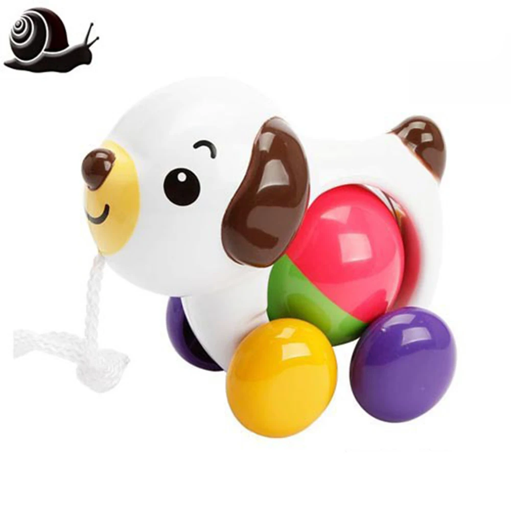 Dog Baby Rattles Pull Rope Duck Animals Hand Jingle Shaking Bell Car Rattles Toys Music Handbell for Kids - Цвет: Dog